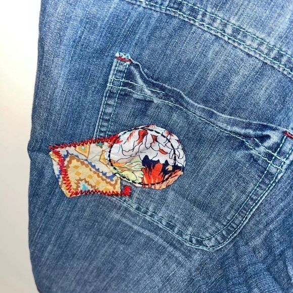 Joe Browns Womens Applique Jean Short Overalls Size 10 Blue Denim Patchwork - Picture 10 of 13